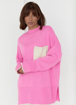 Женская кофта oversize с карманом на груди - розовый цвет, s (есть размеры)6 фото