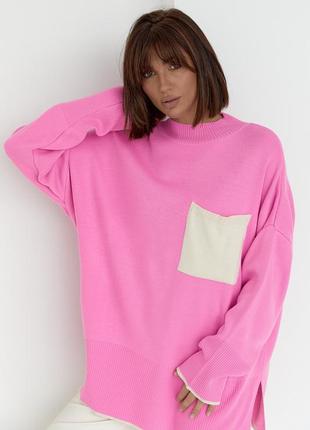 Женская кофта oversize с карманом на груди - розовый цвет, s (есть размеры)
