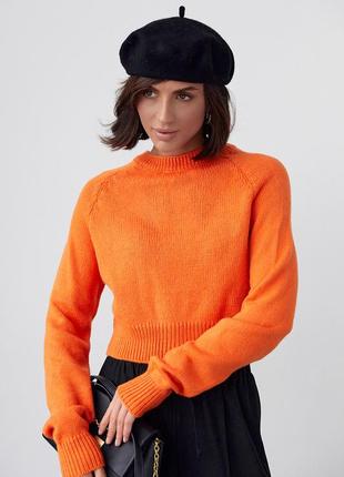 Женский вязаный джемпер с рукавами-регланами - оранжевый цвет, l (есть размеры)5 фото