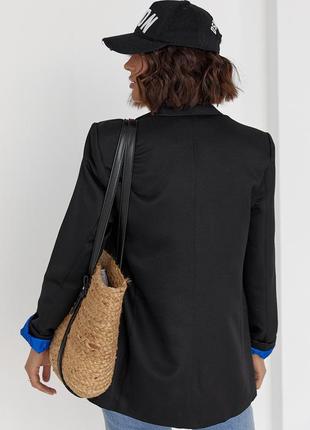 Женский пиджак с цветной подкладкой - черный цвет, l (есть размеры)5 фото