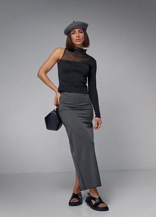 Длинная юбка-карандаш с высоким разрезом - темно-серый цвет, m (есть размеры)6 фото