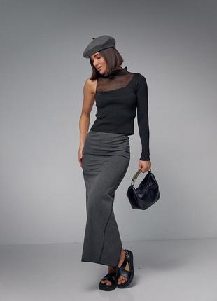 Длинная юбка-карандаш с высоким разрезом - темно-серый цвет, m (есть размеры)3 фото