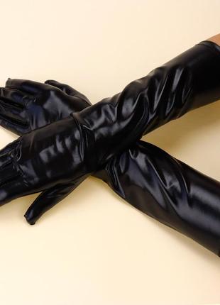 Перчатки атласные длинные (черные)1 фото