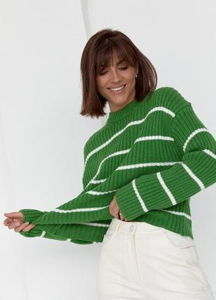 Женский вязаный свитер оверсайз в полоску - зеленый цвет, l (есть размеры)5 фото