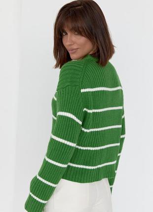Женский вязаный свитер оверсайз в полоску - зеленый цвет, l (есть размеры)2 фото