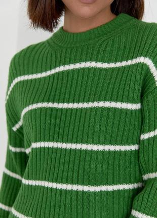 Женский вязаный свитер оверсайз в полоску - зеленый цвет, l (есть размеры)4 фото