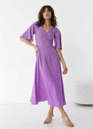 Платье-миди с короткими расклешенными рукавами - фиолетовый цвет, s (есть размеры)1 фото