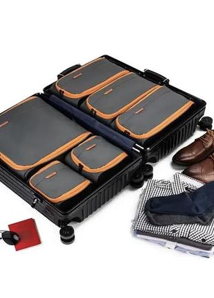 Набор органайзеров, для одежды чехлов в чемодан для путешествий booxber серый с оранжевым1 фото