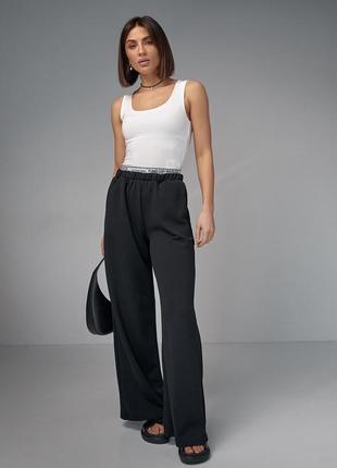 Трикотажні жіночі штани з подвійним поясом — чорний колір, m (є розміри)3 фото