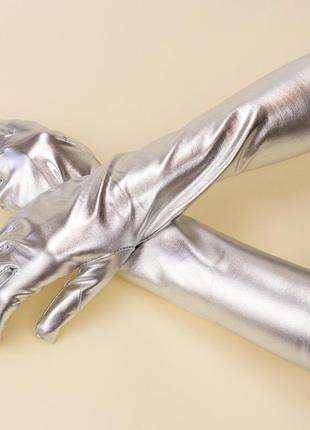 Рукавички стрейч атлас 40см (срібні)