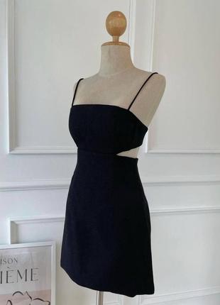 Женское льняное короткое платье мини стильное легкое короткое  шнуровка на открытой спине белый, черный1 фото