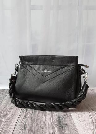 Жіноча чорна сумочка з натуральної шкіри polina & eiterou