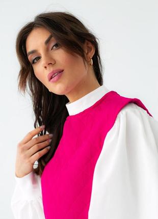 Блуза с объемными рукавами с накидкой и поясом elisa - фуксия цвет, s (есть размеры)4 фото