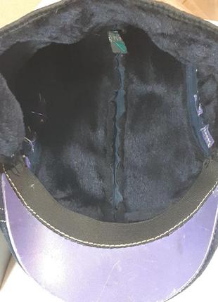 Кепка зимняя 12.153.003 класса унисекс синяя велюровая с фиолетовыми плашками с затыльником4 фото