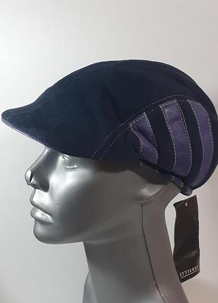 Кепка зимняя 12.153.003 класса унисекс синяя велюровая с фиолетовыми плашками с затыльником
