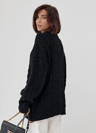 В'язаний светр оверсайз із візерунками з косичок — чорний колір, l (є розміри)2 фото