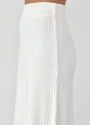 Женская юбка миди в широкий рубчик - молочный цвет, l (есть размеры)4 фото