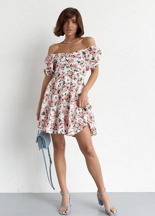 Летнее платье мини с драпировкой спереди - розовый цвет, l (есть размеры)8 фото