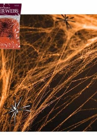 Паутина с пауками (20гр) оранжевая1 фото