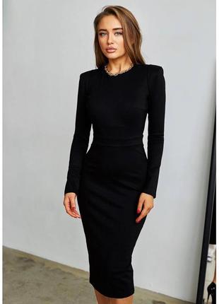 Женское платье миди в обтяжку стильное модное закрытое длинный рукав черный деловое