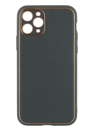Чехол для iphone 11 pro leather gold with frame without logo цвет 1 black9 фото