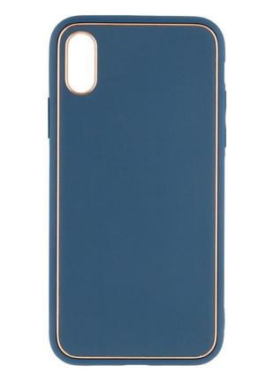 Чехол для iphone x для iphone xs leather gold with frame without logo цвет 14 navy blue1 фото