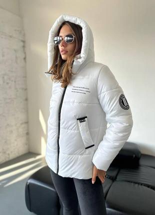 Жіноча куртка з капюшоном коротка пуховик з хутром стильна тепла чорний, хакі,...