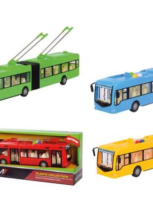Игрушка троллейбус "автопром" 7991abcd, на батарейках, 4 цвета, свет, звук, в коробке р. 45*8,2*6,5см