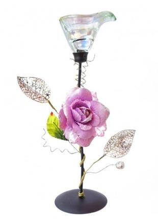 Подсвечник на 1 свечу с розой , декоративный подсвечник, этно подсвечник