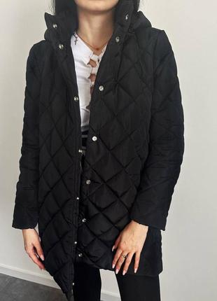 Женская куртка с капюшоном стеганная длинная пальто с поясом весна осень беж, черный5 фото