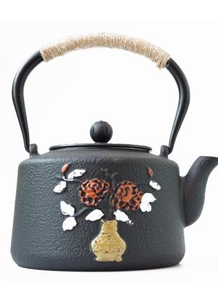 Чайник чугунный тецубин, чайник из ситом, заварник из ситом, чугунный заварник, тецубин из ситом