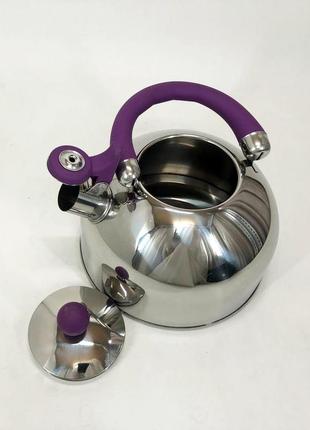 Чайник unique со свистком un-5302 2,5л, красивый чайник для газовой плиты. цвет: фиолетовый8 фото