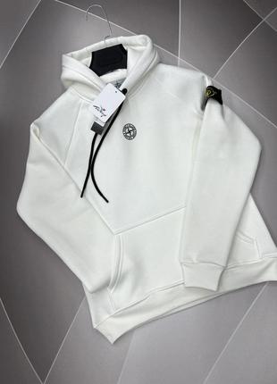 Худі тепле чоловіче stone island s-xxl арт.1694-1, біле, xl, 50