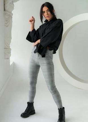 Класичні штани картаті mx — сірий колір, l (є розміри)3 фото