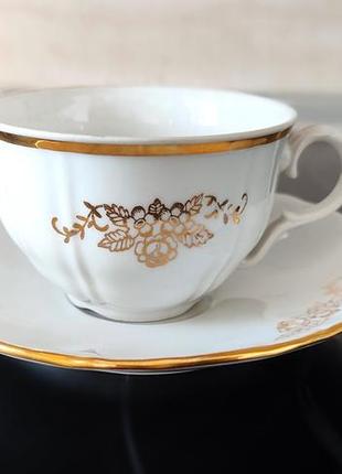 Вінтажні чайні пари — чашки з блюдцями. богемська порцеляна позолота клеймо — m.z. czechoslovakia1 фото