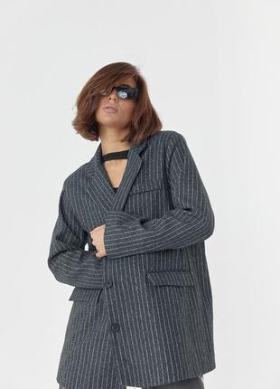 Женский однобортный пиджак в полоску - темно-серый цвет, s (есть размеры)6 фото