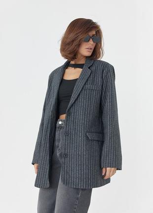 Женский однобортный пиджак в полоску - темно-серый цвет, s (есть размеры)8 фото
