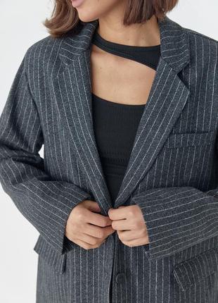 Женский однобортный пиджак в полоску - темно-серый цвет, s (есть размеры)4 фото