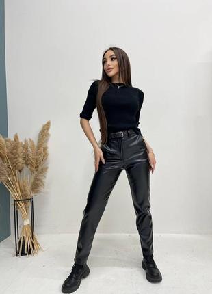 Стильные брюки чёрные леггинсы базовые кожаные  брюки3 фото