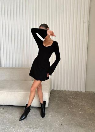 Жіноча сукня стильна легка коротка з пишними рукавами елегантна вільна довгий рукав чорний, графіт