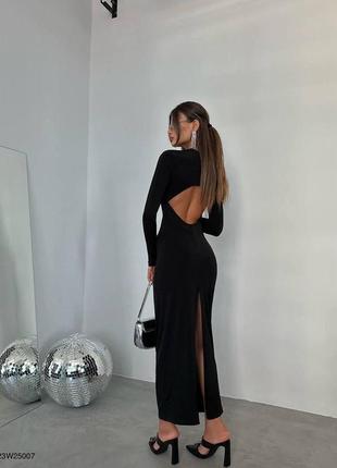 Женское длинное платье в обтяжку стильное модное с разрезом подчеркивает фигуру черное длинный рукав2 фото