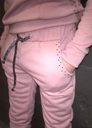 Спортивный костюм для девочки двунтка, розовый со стразами5 фото