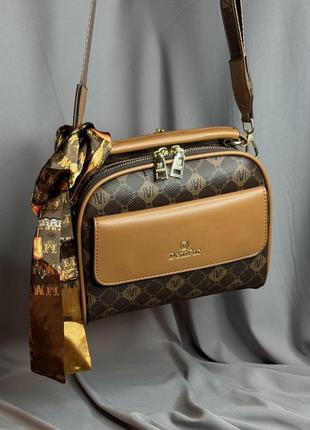 Сумка женская стильная на плечо с ремешком, сумочка модная кросс боди экокожа коричневая1 фото