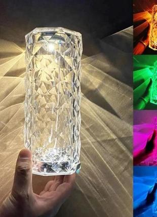 Декоративный led светильник настольная лампа ночник роза с пультом rgb crystal. rose diamond table, лампы7 фото