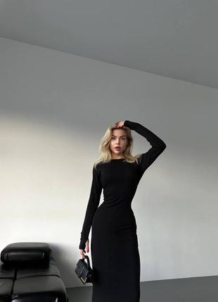 Женское платье миди в обтяжку стильное модное закрытое длинный рукав черный деловое весна осень3 фото