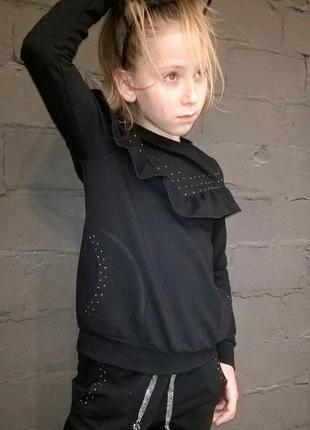 Модный спортивный костюм для девочки двунитка чёрный4 фото