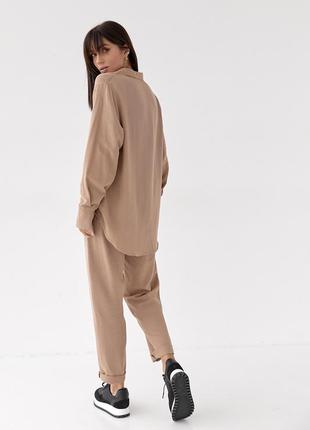Жіночий костюм зі штанами та сорочкою barley — кавовий колір, s (є розміри)