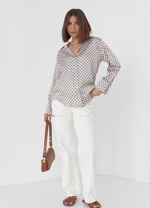 Женская шелковая блузка в горошек - кофейный цвет, m (есть размеры)3 фото