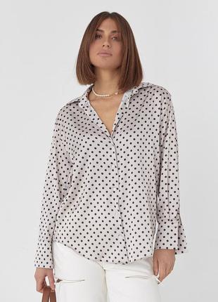 Женская шелковая блузка в горошек - кофейный цвет, m (есть размеры)6 фото
