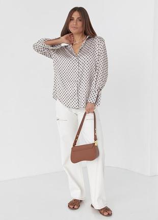 Женская шелковая блузка в горошек - кофейный цвет, m (есть размеры)4 фото